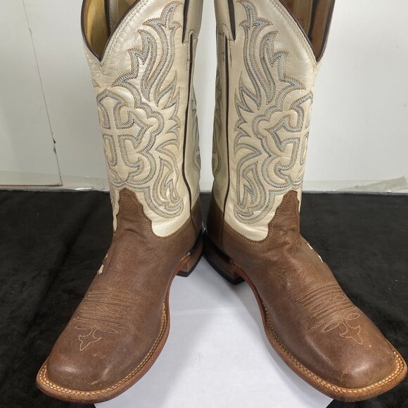 Women's 8.5 Vintage Tony Lama Brown Western Cowboy Boot, Square Toe, Two Toned, - Picture 6 of 11